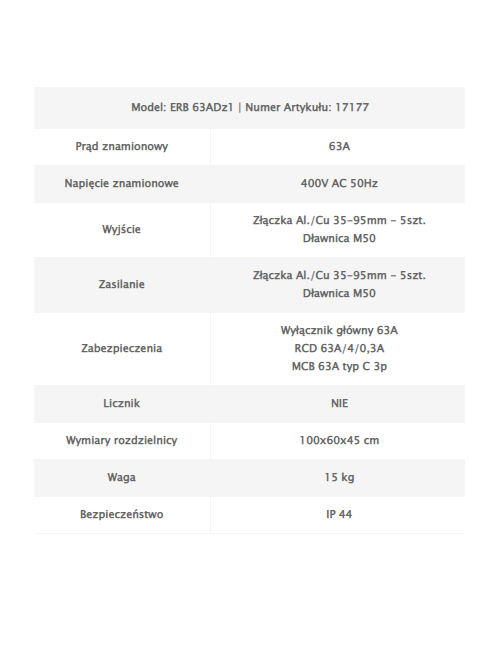 Rozdzielnica dźwigowa ERB 63ADz1