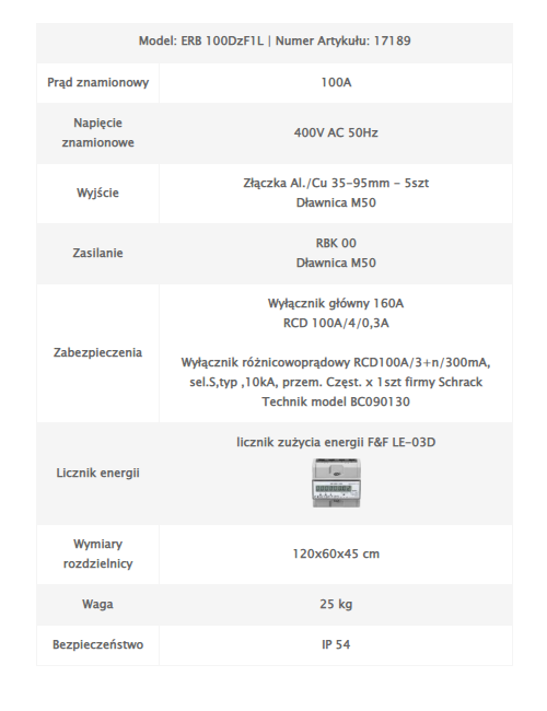 Rozdzielnica dźwigowa ERB 100ADz1FL